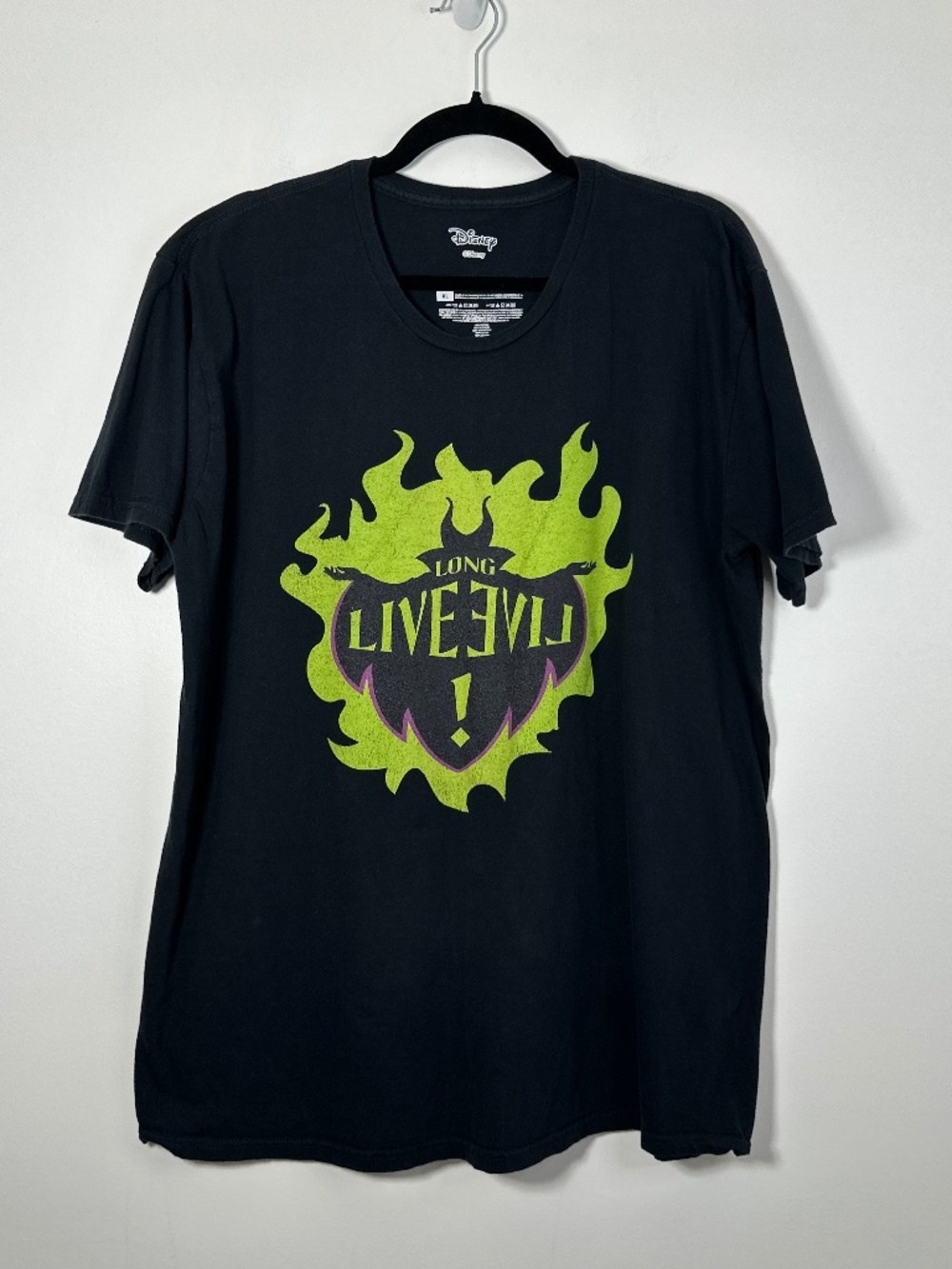 Disney Descendants Maleficent Long Live Evil Men XL TShirt Blk/Grn Flame Graphic